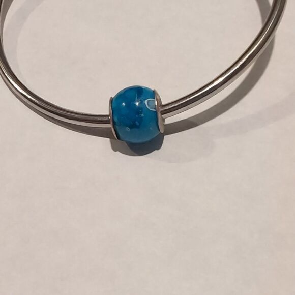 925 Sterling Silver‎ Blue and White Speckled Charm for Pandora Style Brac… - Picture 1 of 4
